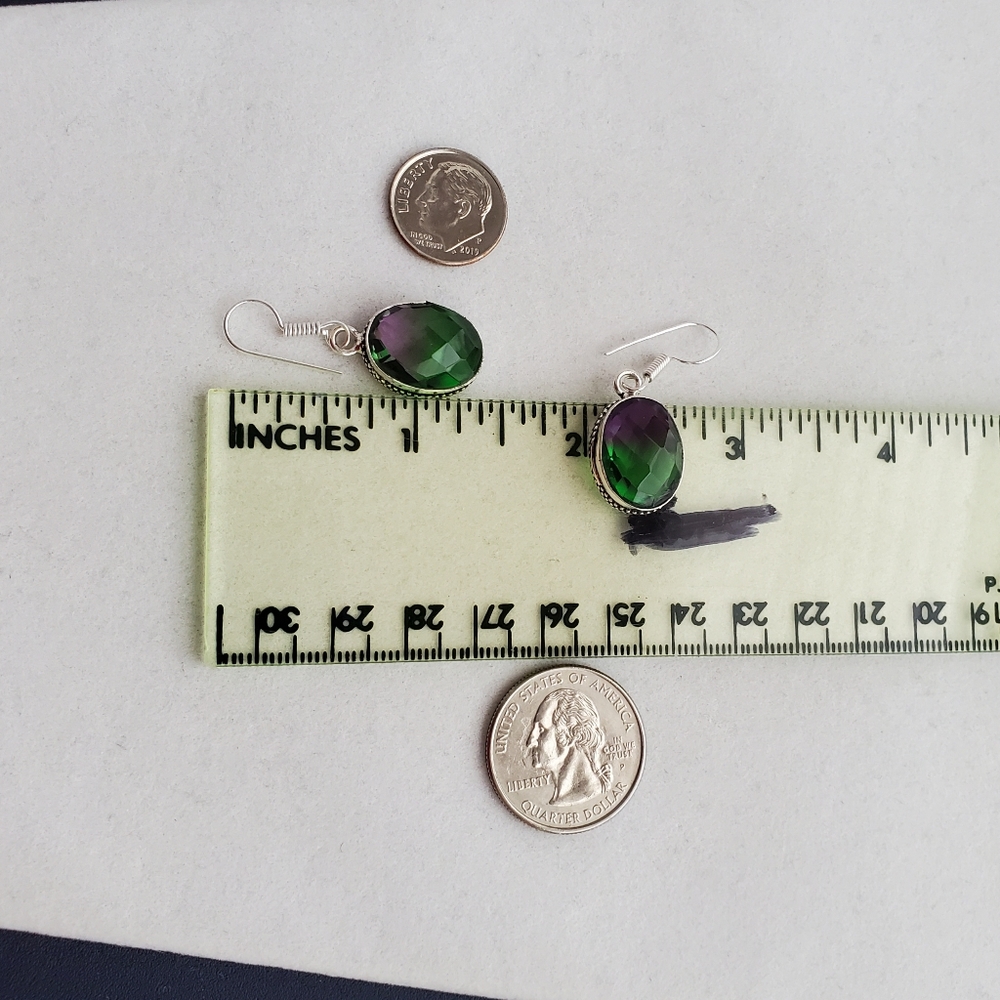 925 Sterling Bi-Color Purple Green Fluorite Earrings NWOT Artisan - Picture 11 of 14